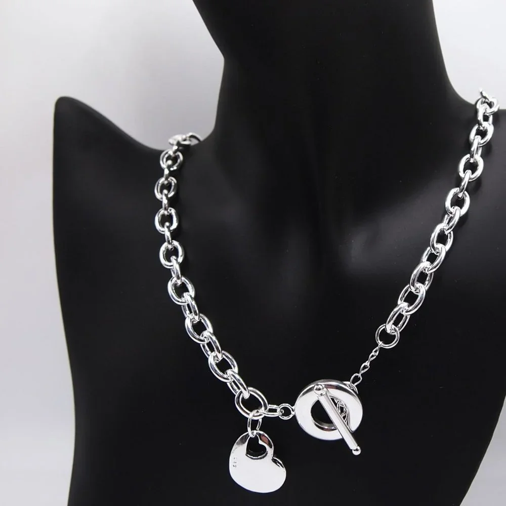 Stunning "Homage" ♥ Heart ♥ w/ Toggle Stamped 925 Sterling Silver Necklace - Picture 8 of 9